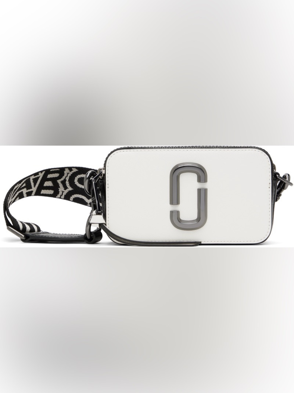 Marc Jacobs White Snapshot Crossbody Bag with Black Logo Strap